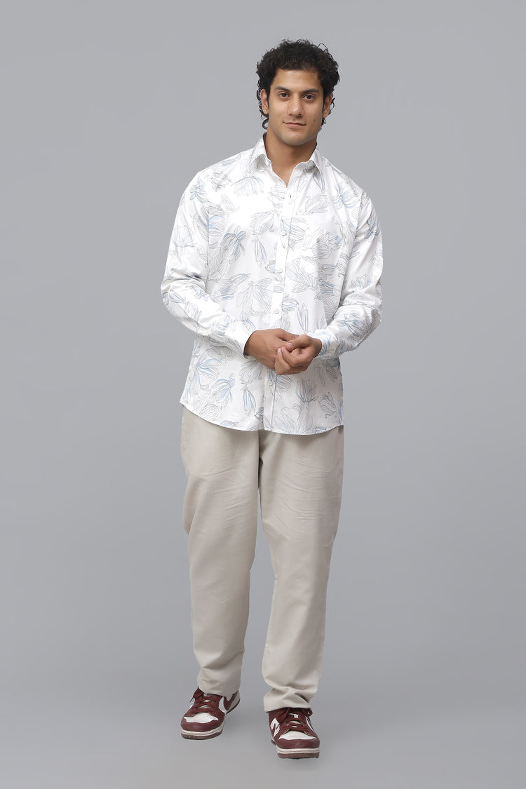 Bluebird Men's Blue Flower Satin Printed Shirt