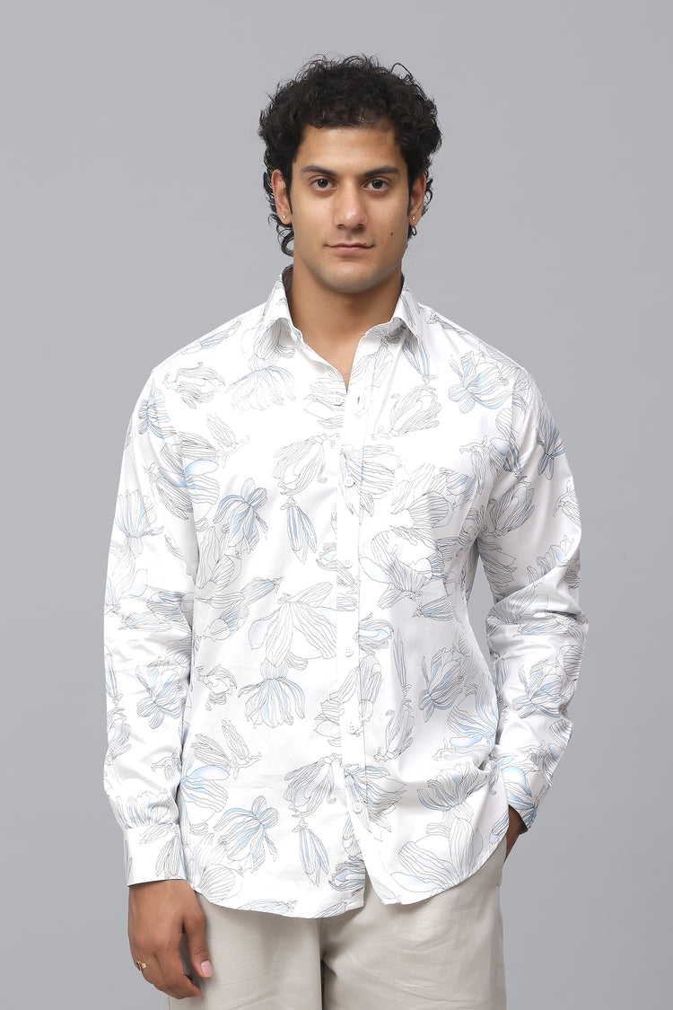 Bluebird Men's Blue Flower Satin Printed Shirt