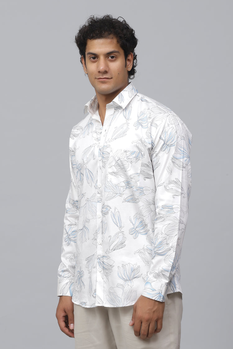 Bluebird Men's Blue Flower Satin Printed Shirt