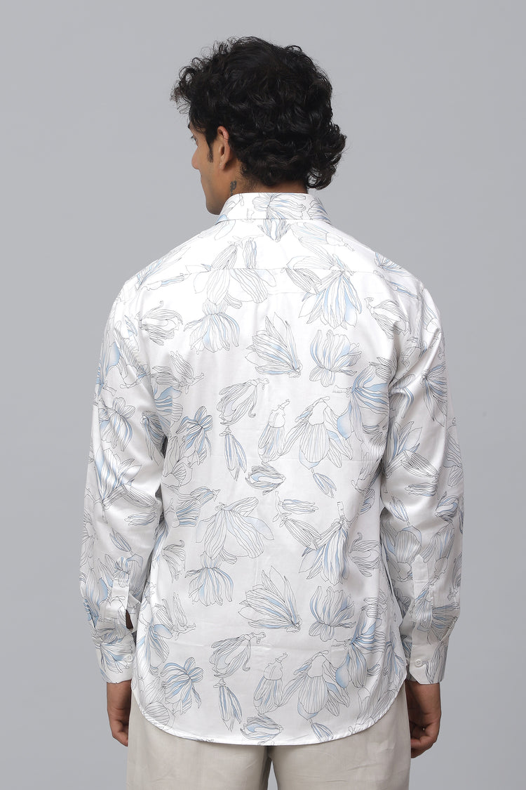 Bluebird Men's Blue Flower Satin Printed Shirt