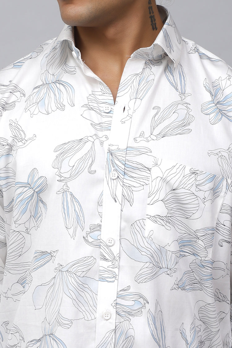 Bluebird Men's Blue Flower Satin Printed Shirt