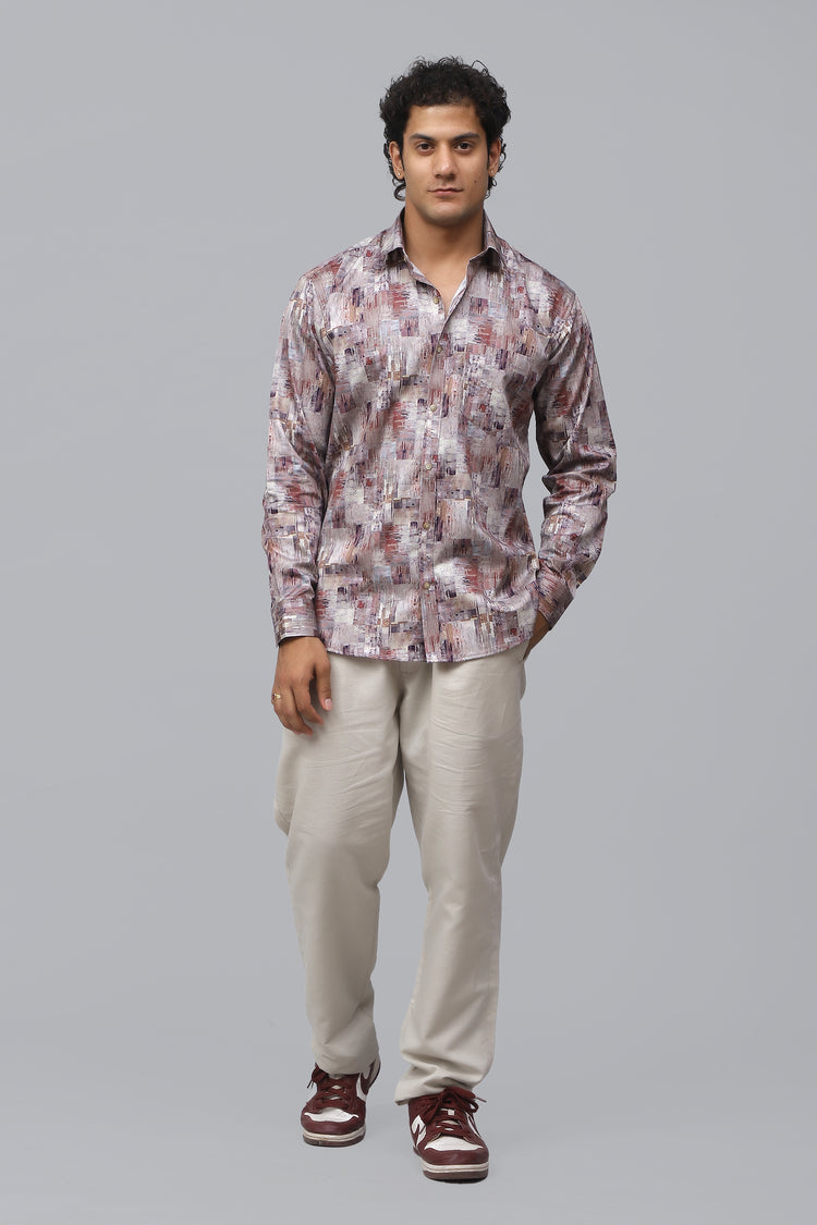 Bluebird Men's Red Satin Printed Shirt