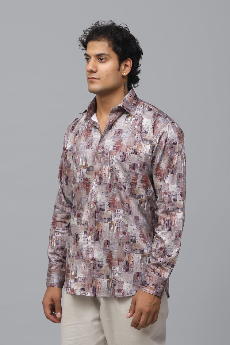 Bluebird Men's Red Satin Printed Shirt