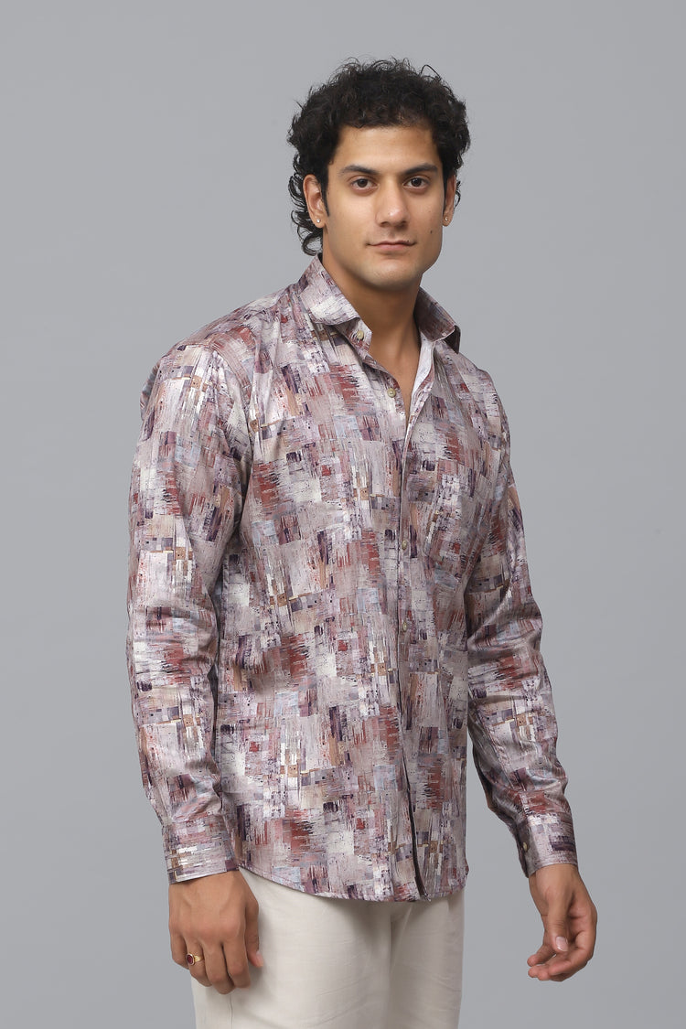 Bluebird Men's Red Satin Printed Shirt