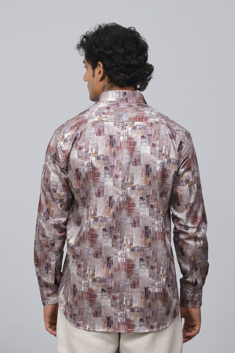 Bluebird Men's Red Satin Printed Shirt