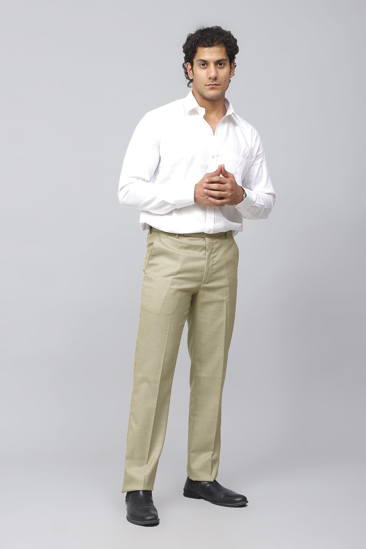 Bluebird Men's Elegant Cream Stretch Band Trousers