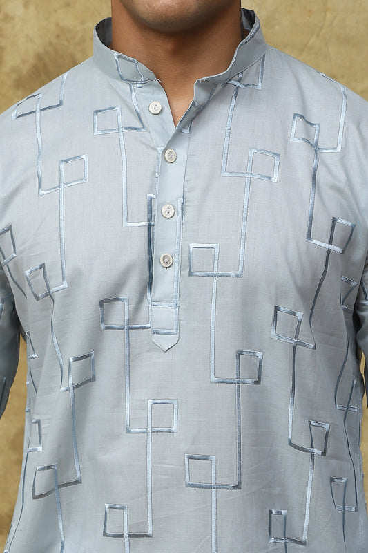 Bluesaanchi Men's Cotton Zari Embroidered Kurta Set - Sky Blue
