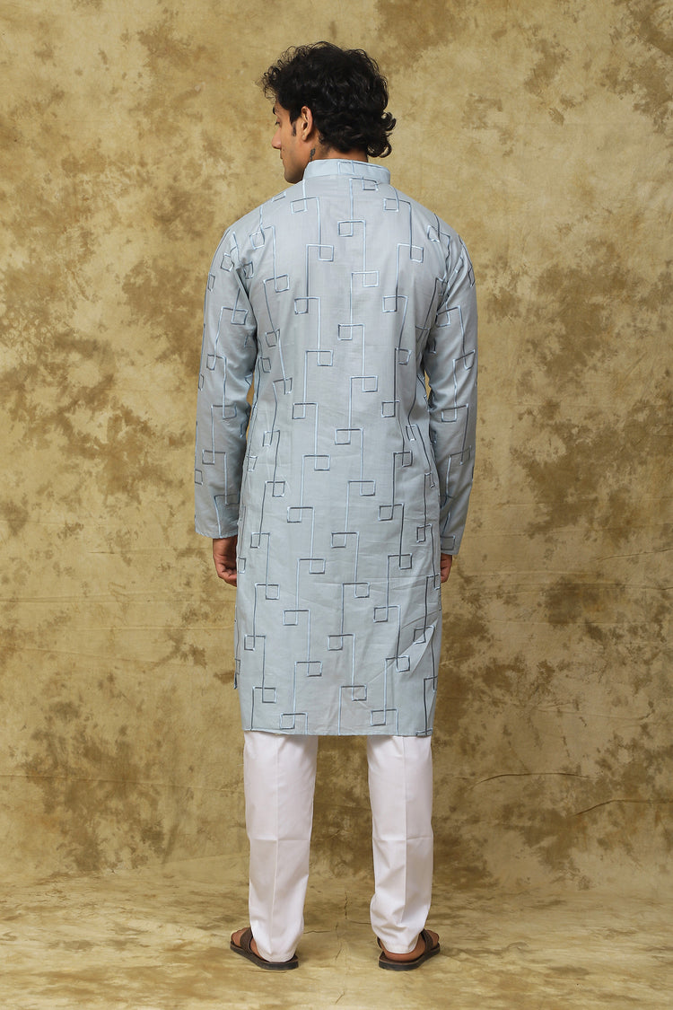 Bluesaanchi Men's Cotton Zari Embroidered Kurta Set - Sky Blue