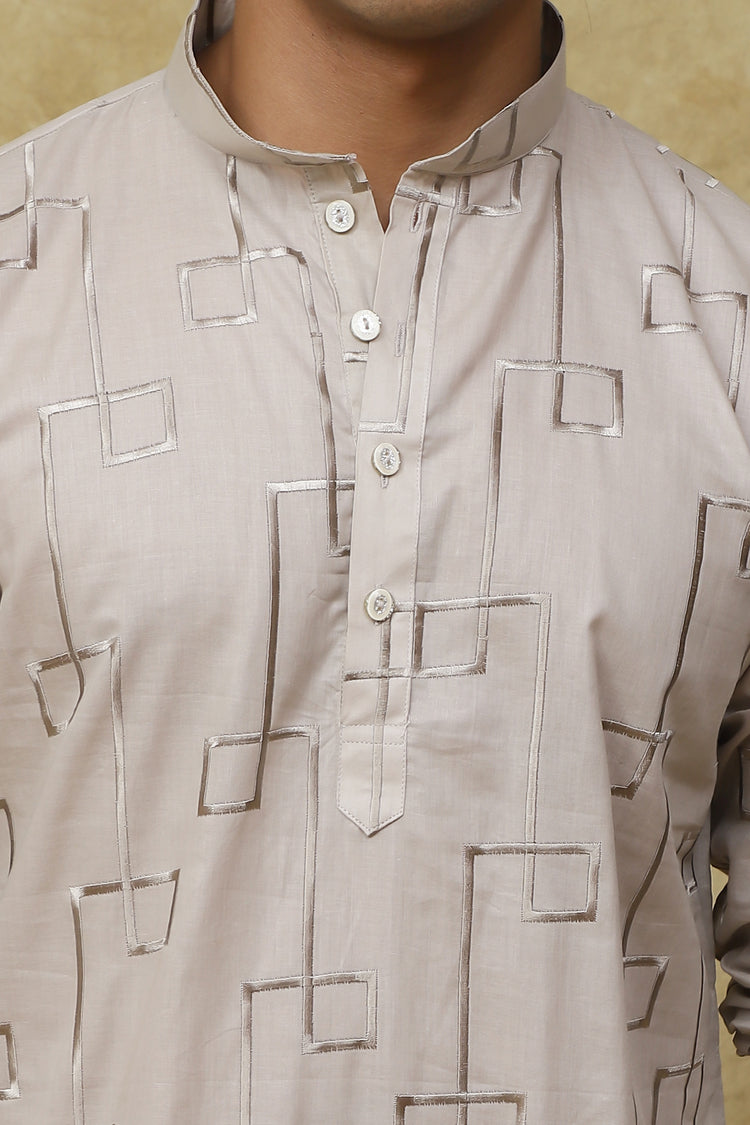 Bluesaanchi Men's Cotton Zari Embroidered Kurta Set - Grey