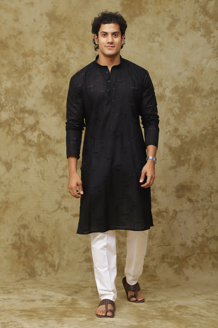 Bluesaanchi Men's Cotton Zari Embroidered Kurta Set - Black