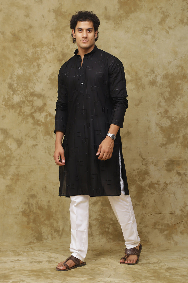 Bluesaanchi Men's Cotton Zari Embroidered Kurta Set - Black