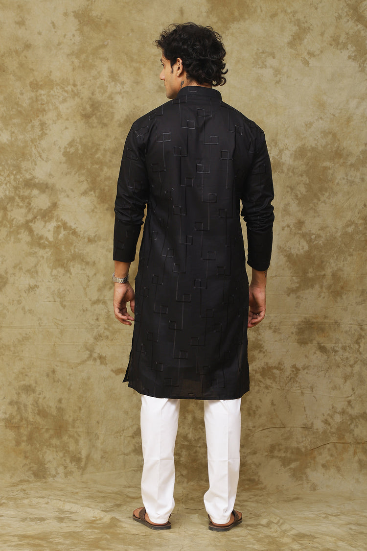 Bluesaanchi Men's Cotton Zari Embroidered Kurta Set - Black