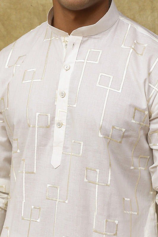 Bluesaanchi Men's Cotton Zari Embroidered Kurta Set - White