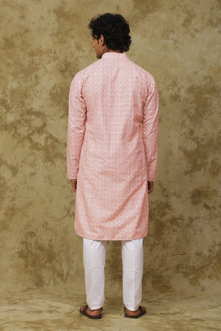 Bluesaanchi Men's Cotton Embroidered Kurta Set – Pink Sun Boota