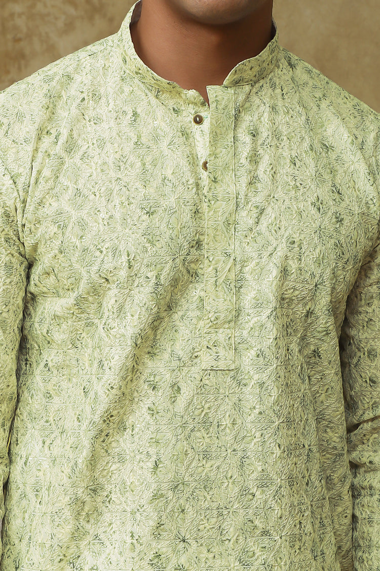 Bluesaanchi Men's Chikankari Embroidered Kurta Set - Lemon Yellow