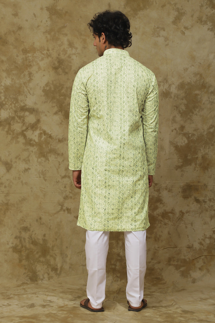 Bluesaanchi Men's Chikankari Embroidered Kurta Set - Lemon Yellow