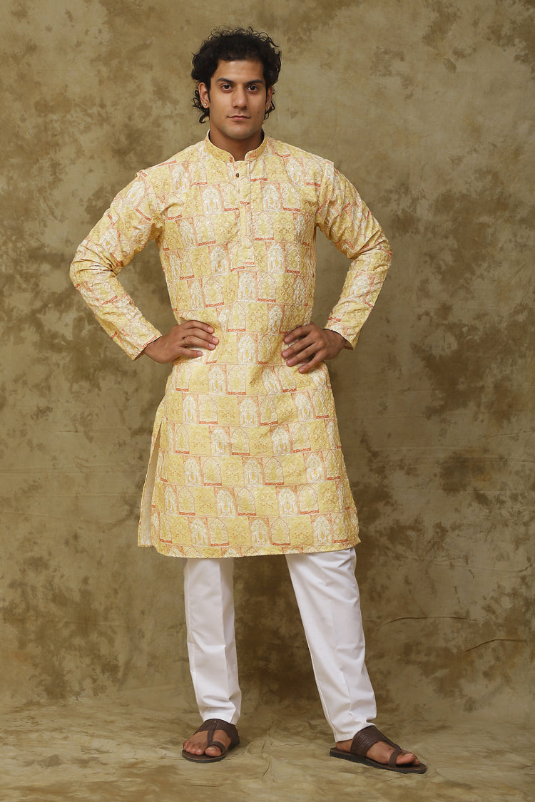 Bluesaanchi Men's Mango Khidki Butta Embroidered Kurta Set