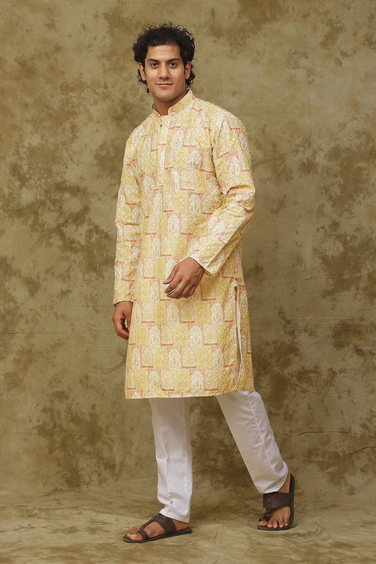 Bluesaanchi Men's Mango Khidki Butta Embroidered Kurta Set
