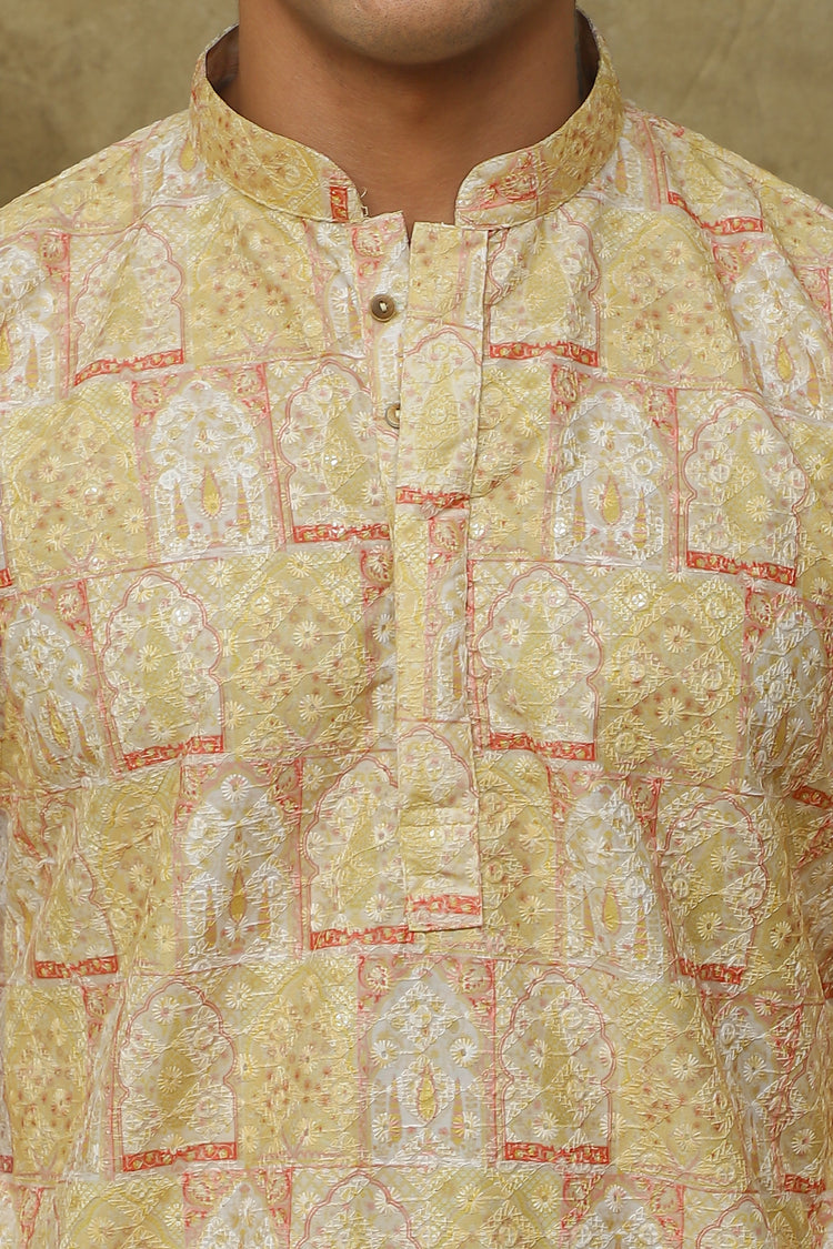 Bluesaanchi Men's Mango Khidki Butta Embroidered Kurta Set