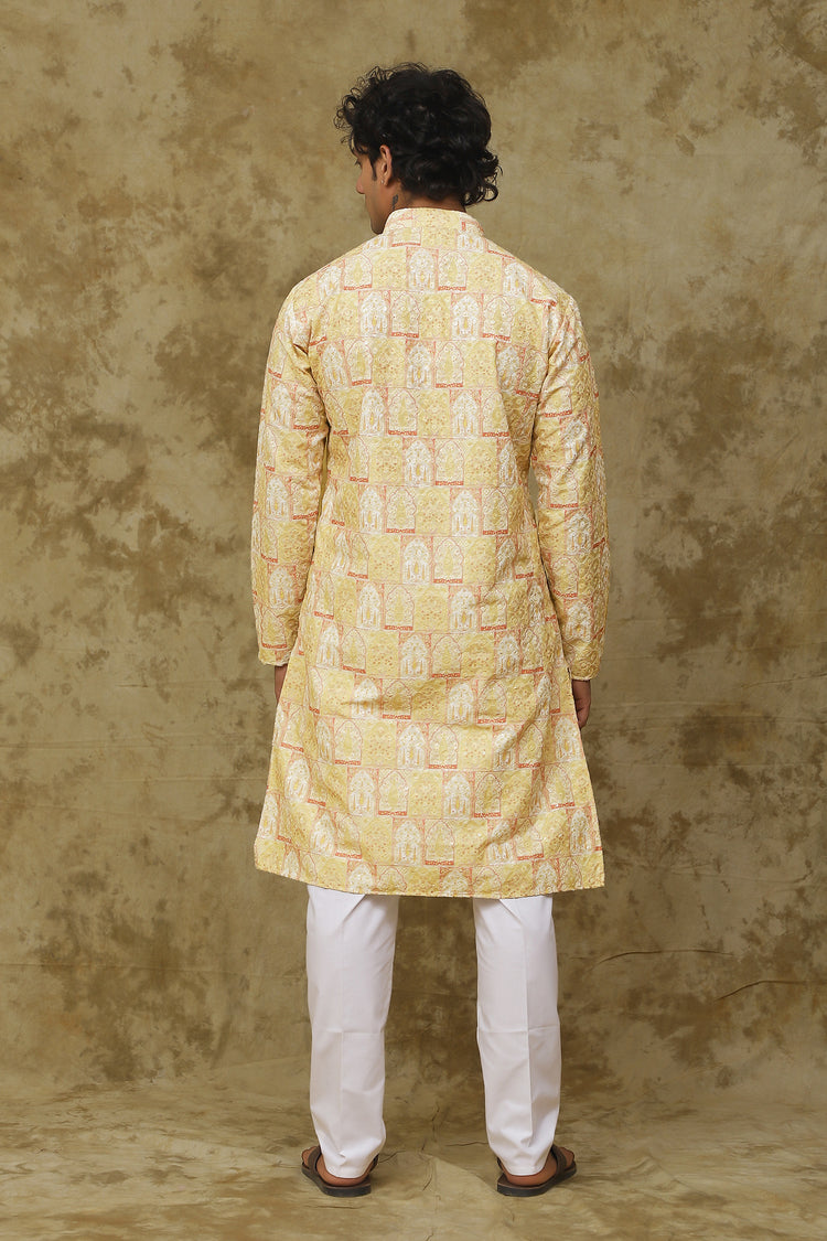 Bluesaanchi Men's Mango Khidki Butta Embroidered Kurta Set
