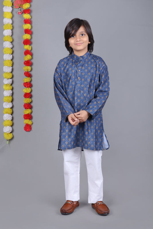 Blue Printed Kurta Set – Elegant & Classic for Your Little One