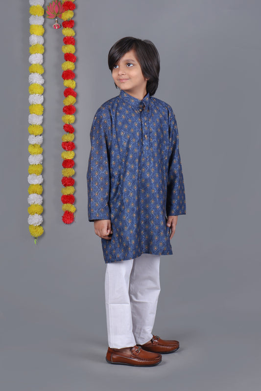 Blue Printed Kurta Set – Elegant & Classic for Your Little One