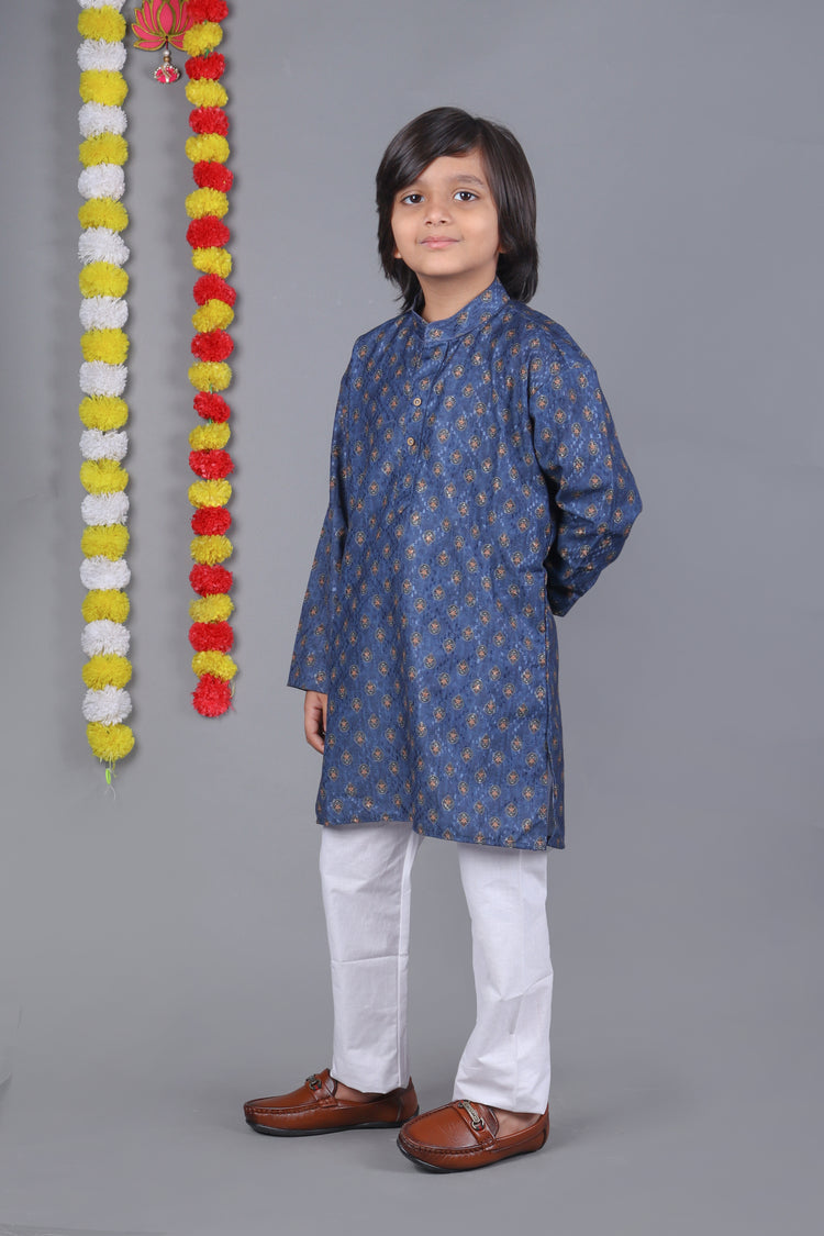 Blue Printed Kurta Set – Elegant & Classic for Your Little One