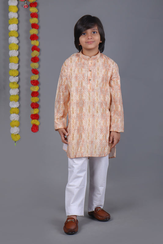 Dark Cream Printed Kurta Set – Elegant & Classic for Your Little One
