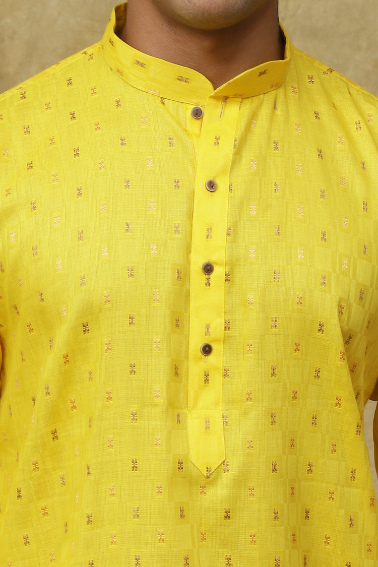 Bluesaanchi Men's Cotton Embroidered Kurta Set – Yellow Boota