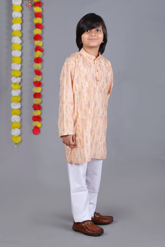 Dark Cream Printed Kurta Set – Elegant & Classic for Your Little One