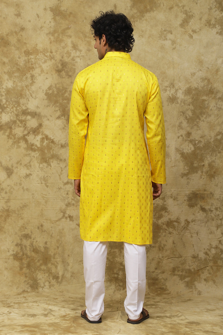 Bluesaanchi Men's Cotton Embroidered Kurta Set – Yellow Boota