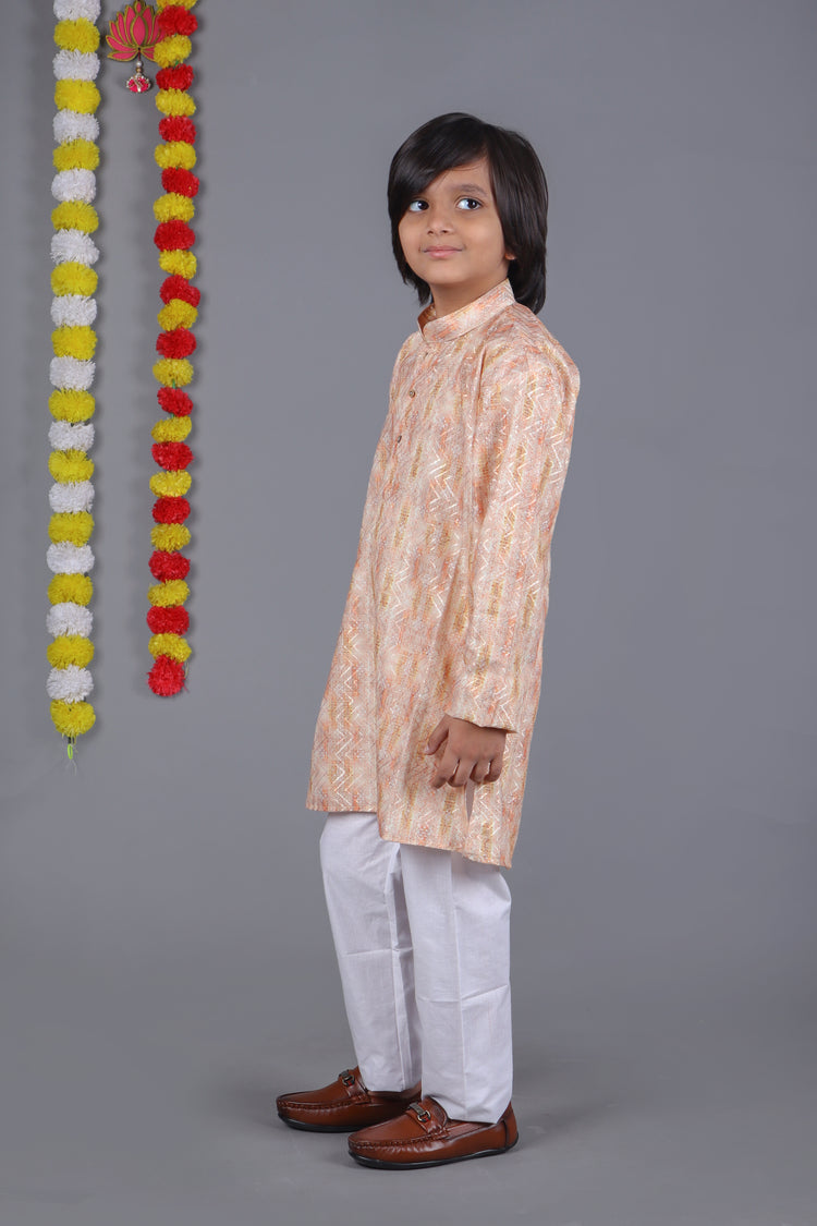 Dark Cream Printed Kurta Set – Elegant & Classic for Your Little One