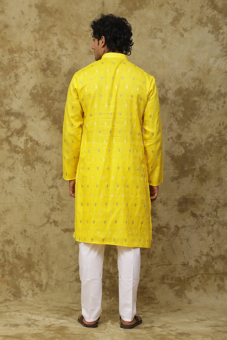 Bluesaanchi Men's Cotton Printed Kurta Set – Yellow Geometric