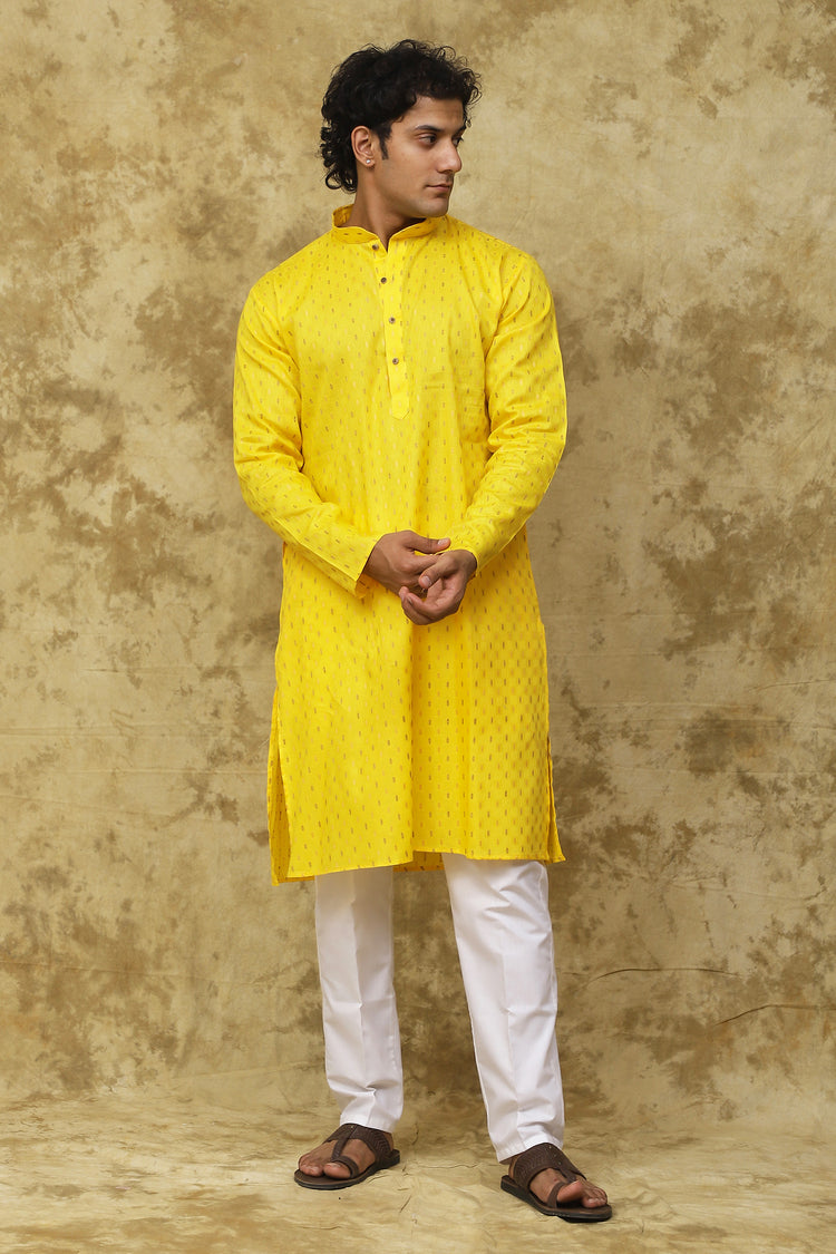 Bluesaanchi Men's Cotton Dobby Kurta Set – Yellow
