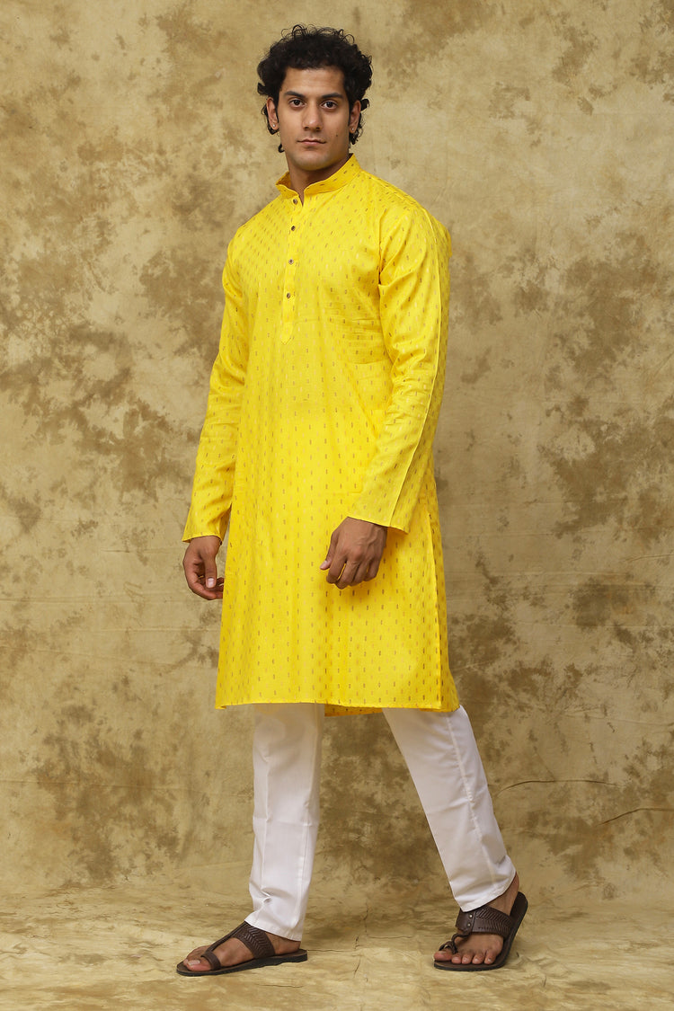 Bluesaanchi Men's Cotton Dobby Kurta Set – Yellow