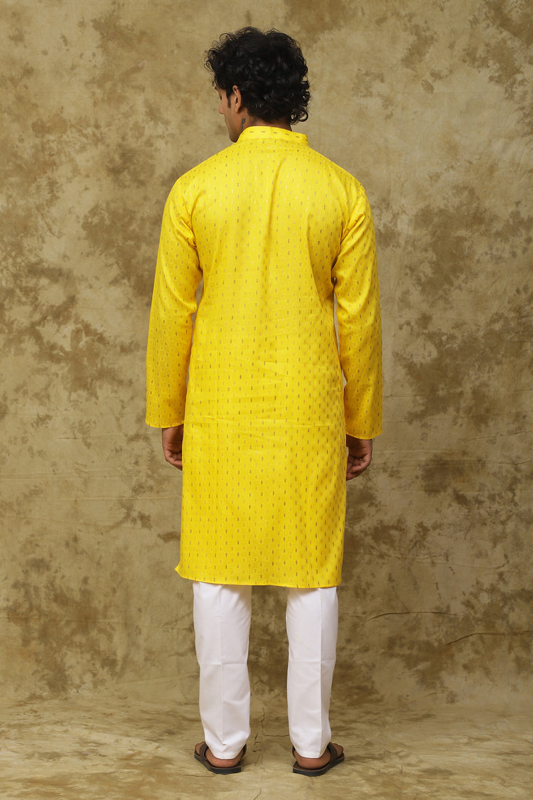 Bluesaanchi Men's Cotton Dobby Kurta Set – Yellow