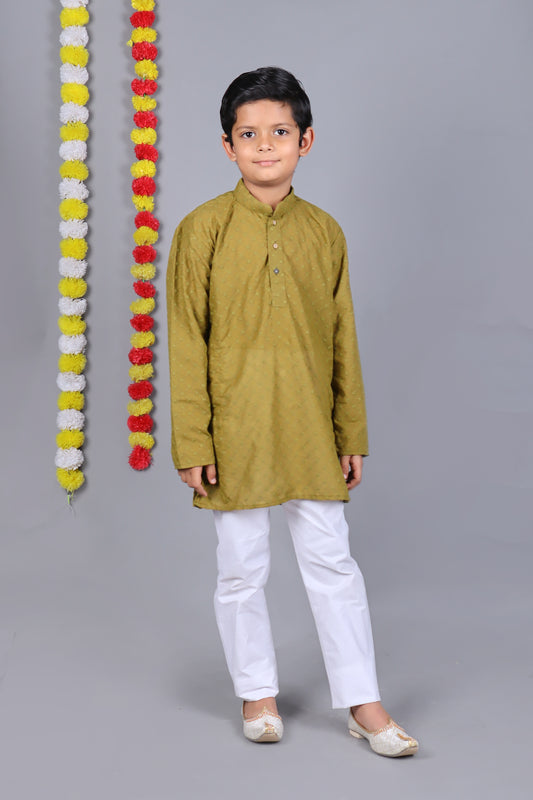 Mehendi Green Chikankari Embroidery Kurta Set – Elegant & Classic for Your Little One