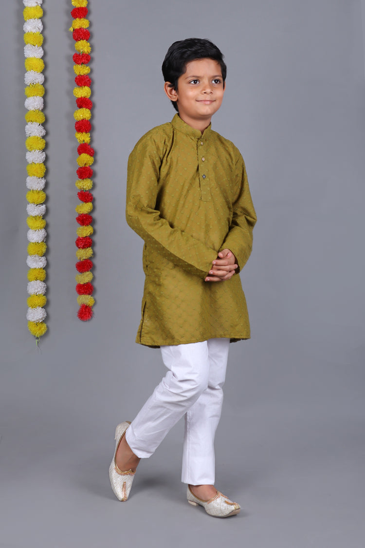 Mehendi Green Chikankari Embroidery Kurta Set – Elegant & Classic for Your Little One