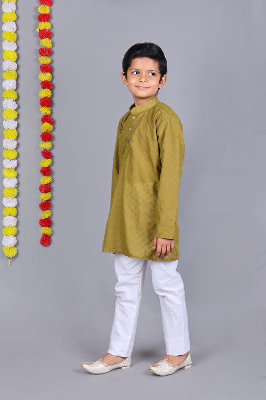 Mehendi Green Chikankari Embroidery Kurta Set – Elegant & Classic for Your Little One