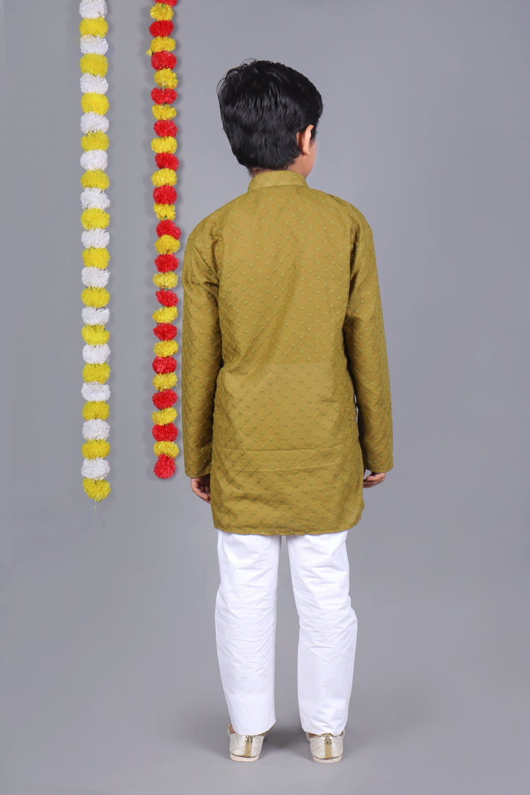 Mehendi Green Chikankari Embroidery Kurta Set – Elegant & Classic for Your Little One