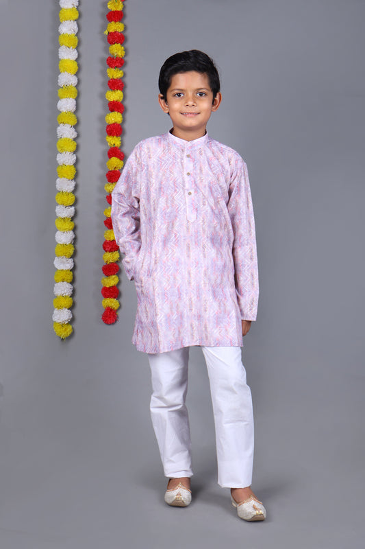 Light Purple Printed Kurta Set – Elegant & Classic for Your Little One