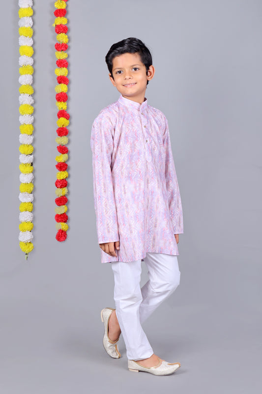 Light Purple Printed Kurta Set – Elegant & Classic for Your Little One