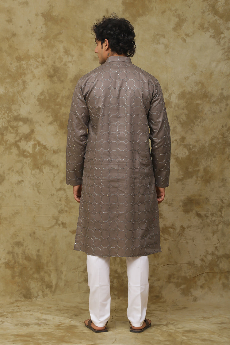 Bluesaanchi Men's Mud Octagon Sequin Threadwork Kurta Set