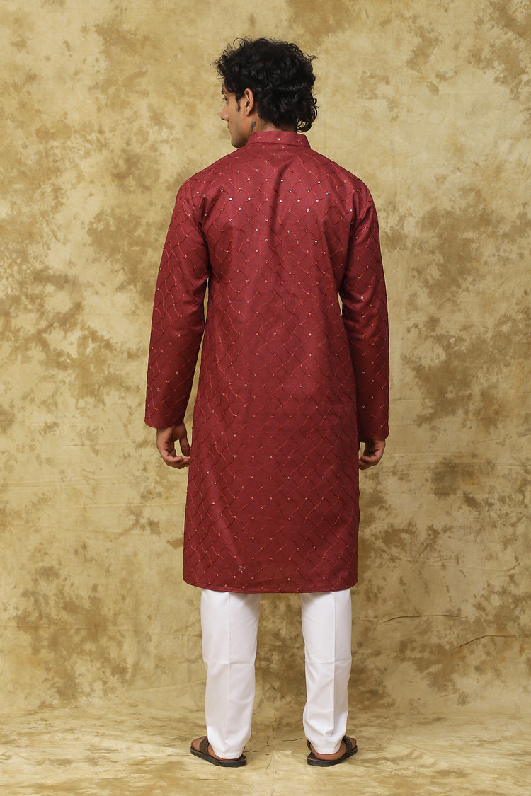 Bluesaanchi Men's Embroidered Kurta Set – Rust