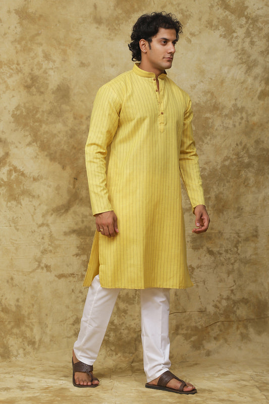 Bluesaanchi Men's Cotton Striped Kurta Set – Yellow