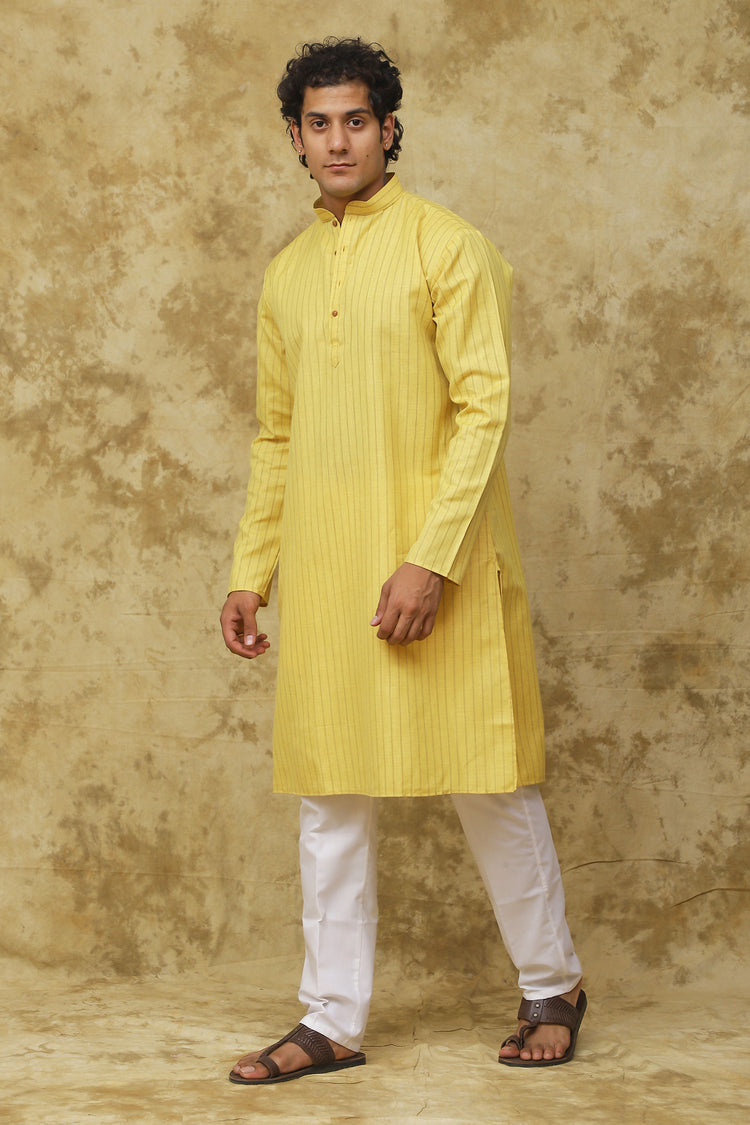 Bluesaanchi Men's Cotton Striped Kurta Set – Yellow