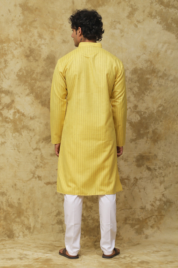 Bluesaanchi Men's Cotton Striped Kurta Set – Yellow