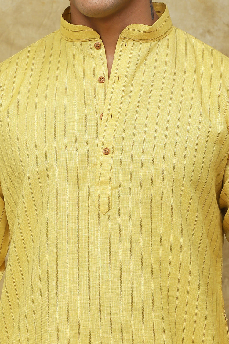 Bluesaanchi Men's Cotton Striped Kurta Set – Yellow