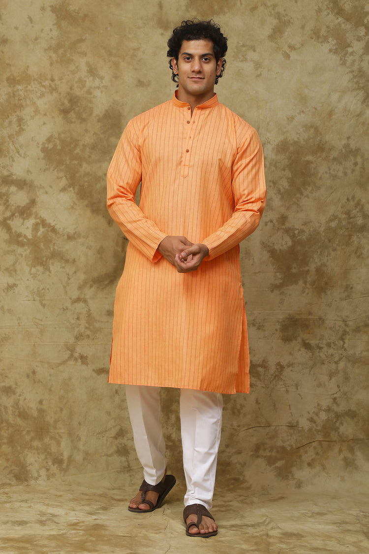 Bluesaanchi Men's Cotton Striped Kurta Set – Orange