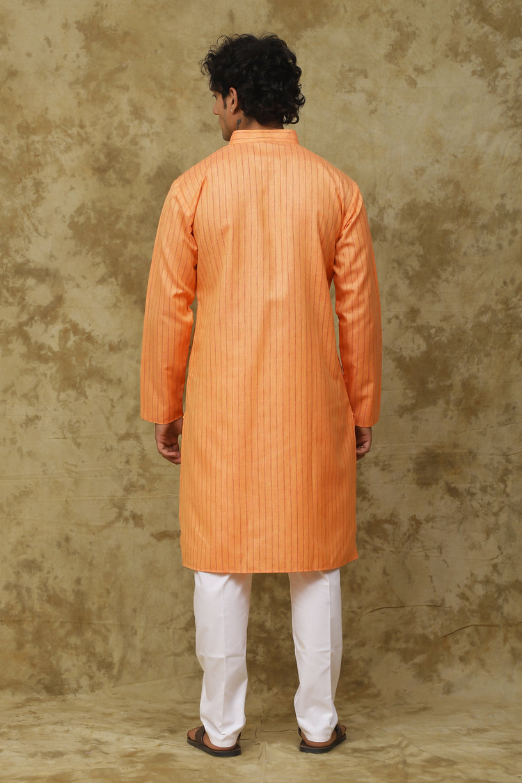 Bluesaanchi Men's Cotton Striped Kurta Set – Orange